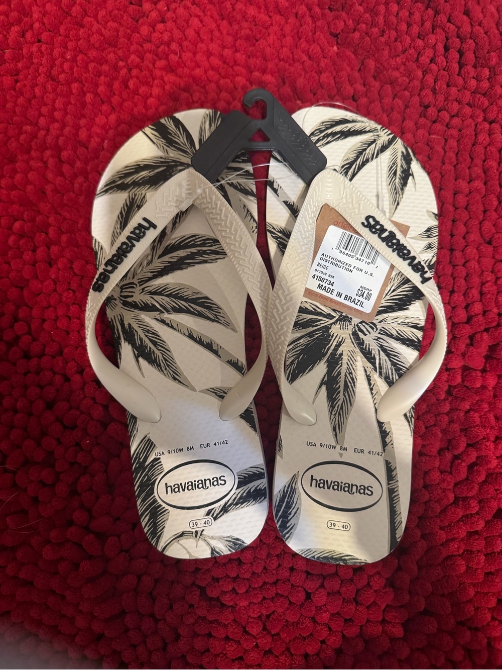 Havaianas Cream Flip Flops with Black Palm Print